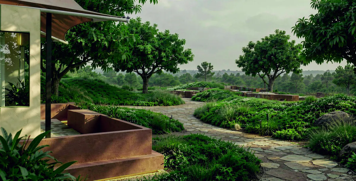 Landscaped garden paths