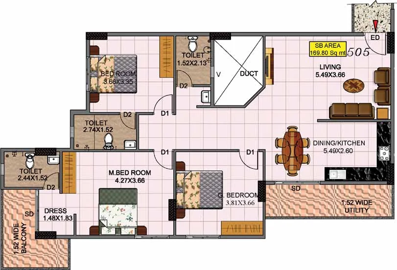 Flat 505 – 1005 — Plan