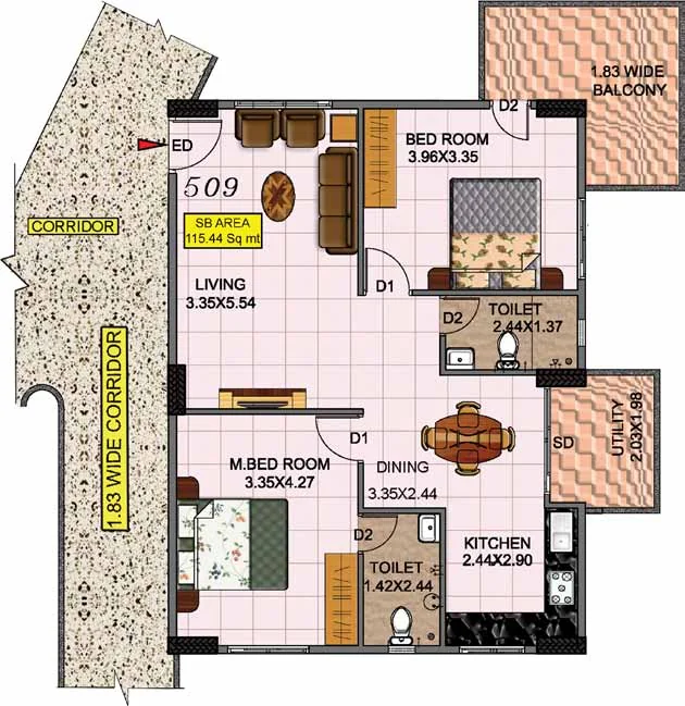 Flat 509 – 1009 — Plan